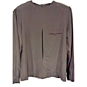 Vintage 80s Angela Tong Black 100% Silk Long‎ Sleeve Button back Sz 3/4